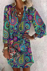 Bohemian College Print Patchwork V Neck Printed Dress Dresses
