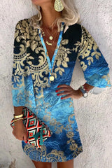 Bohemian College Print Patchwork V Neck Printed Dress Dresses