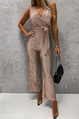 British Style Elegant Solid Backless V Neck Regular Jumpsuits