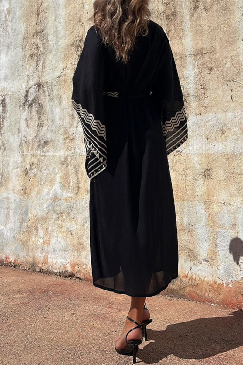 Bohemian College Geometric Print Patchwork V Neck Dresses