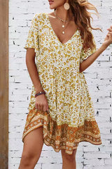 Bohemian Floral Fold V Neck Princess Dresses(3 Colors)
