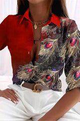 Casual Print Patchwork Shirt Collar Tops(5 Colors)