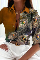 Casual Print Patchwork Shirt Collar Tops(5 Colors)