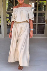 Elegant Solid Patchwork Off the Shoulder Loose Jumpsuits(3 Colors)