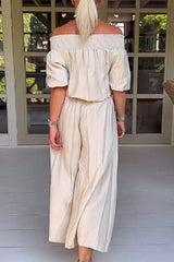 Elegant Solid Patchwork Off the Shoulder Loose Jumpsuits(3 Colors)