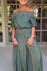Elegant Solid Patchwork Off the Shoulder Loose Jumpsuits(3 Colors)