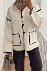 British Style Elegant Solid Patchwork Pocket O Neck Outerwear