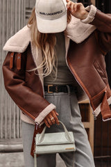 Casual Street Color Block Contrast Turndown Collar Outerwear