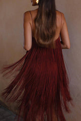 Sexy Vintage Solid Tassel Square Collar Sling Dress Dresses