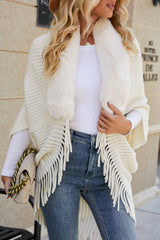 Elegant Solid Tassel Turndown Collar Outerwear
