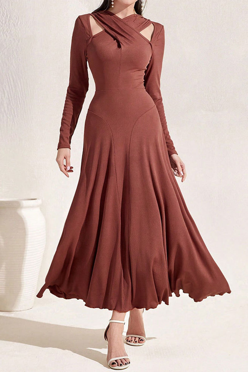 Elegant Solid Fold V Neck A Line Dresses