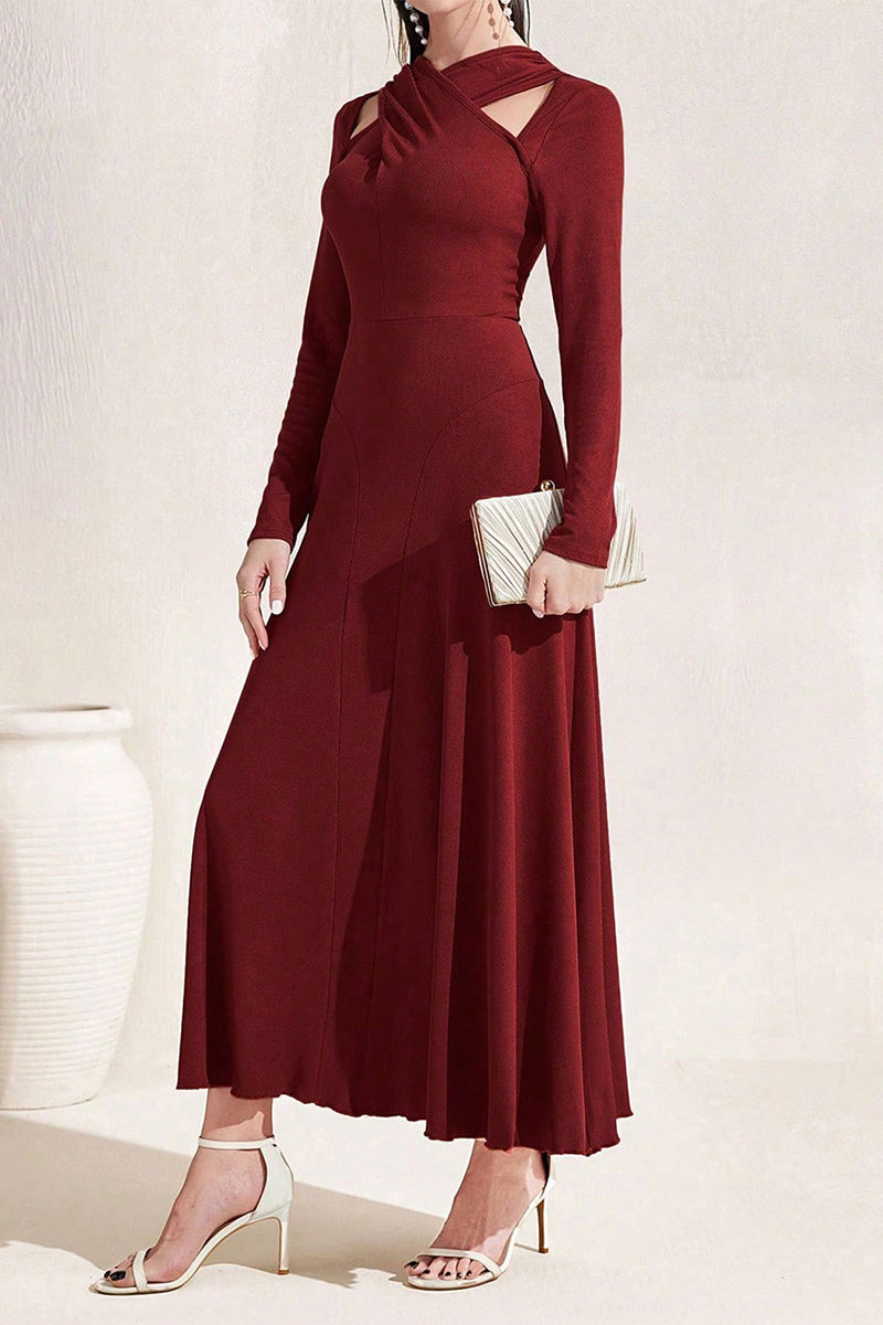 Elegant Solid Fold V Neck A Line Dresses