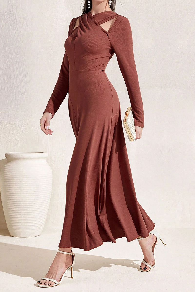 Elegant Solid Fold V Neck A Line Dresses