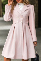 Elegant Solid Buttons Fold Turn-back Collar Waist Skirt Dresses