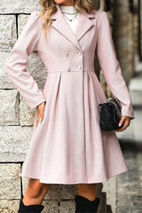 Elegant Solid Buttons Fold Turn-back Collar Waist Skirt Dresses