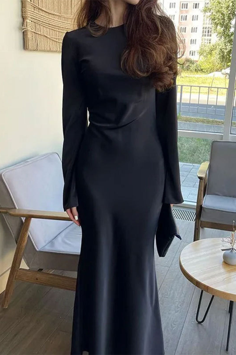 Elegant Simplicity Solid Patchwork O Neck One Step Skirt Dresses
