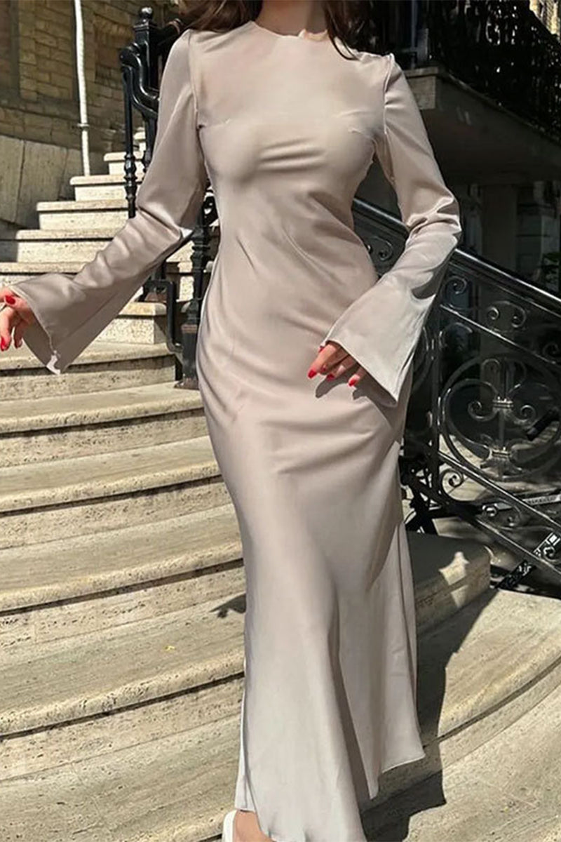 Elegant Simplicity Solid Patchwork O Neck One Step Skirt Dresses