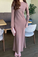 Elegant Simplicity Solid Patchwork O Neck One Step Skirt Dresses