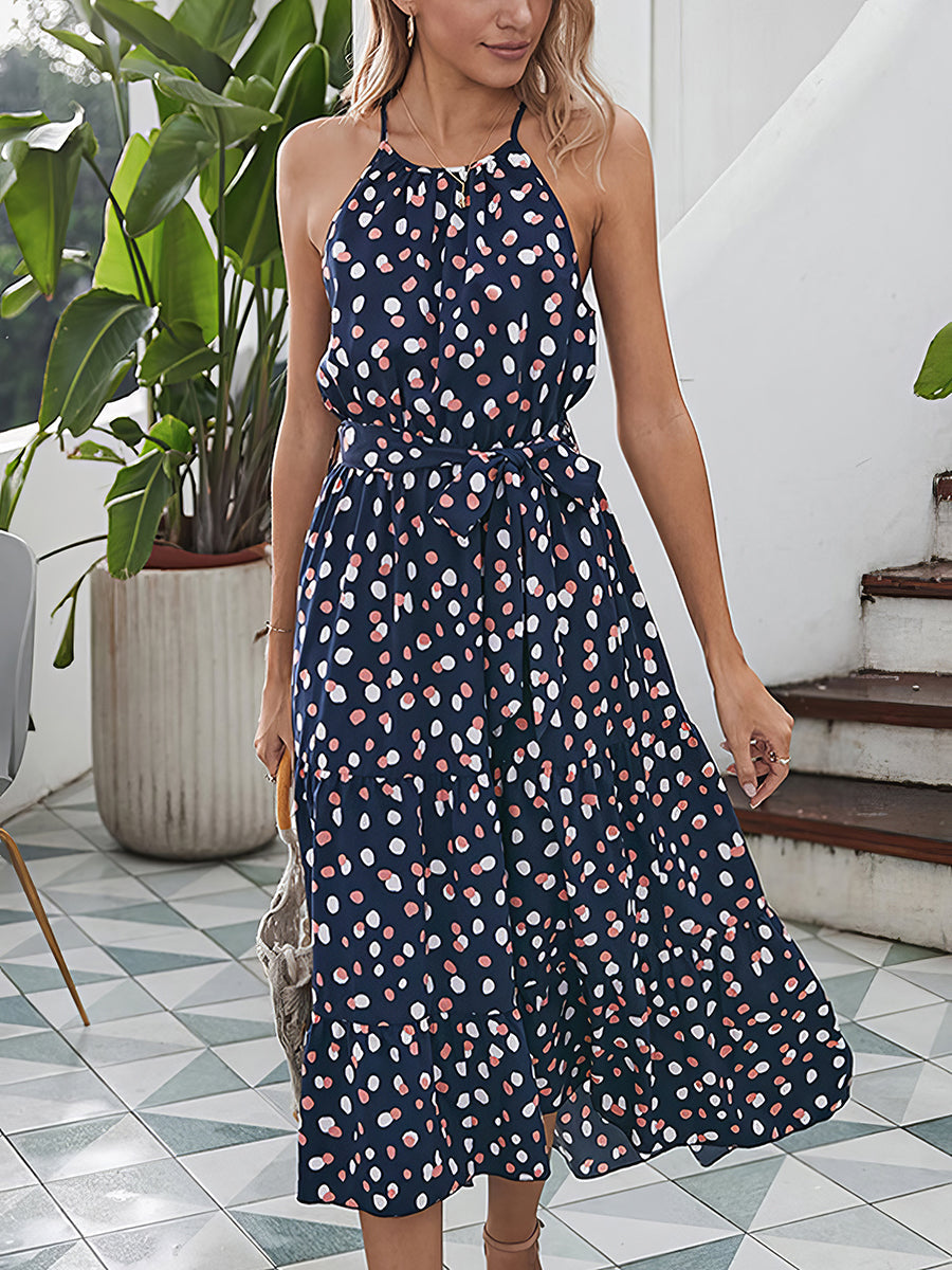 Women's Dresses Polka Dot Loose Printed Halter Neck Sleeveless Midi Dress