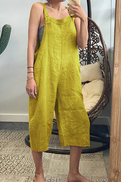 Solid Pockets Loose Capri Overall