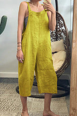 Solid Pockets Loose Capri Overall