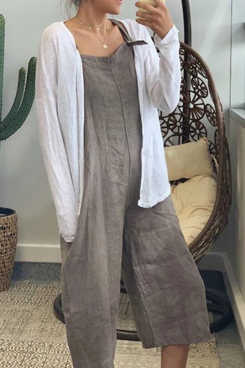 Solid Pockets Loose Capri Overall