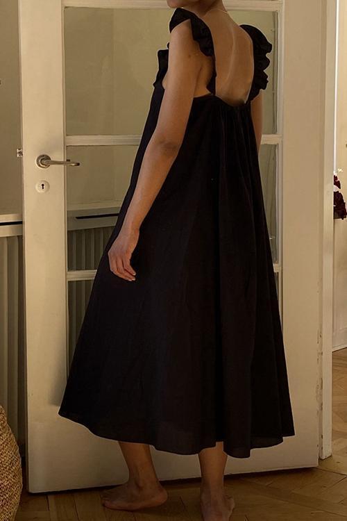 Solid Ruffles V Neck Maxi Dress