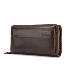 Business Men Long Top Layer Cowhide Double Zipper Purse
