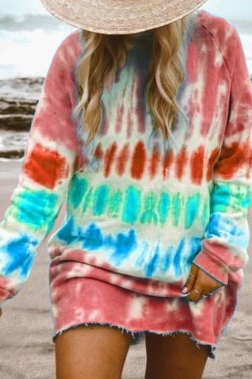 Tie Dye Long Sleeve Hoodie Dress
