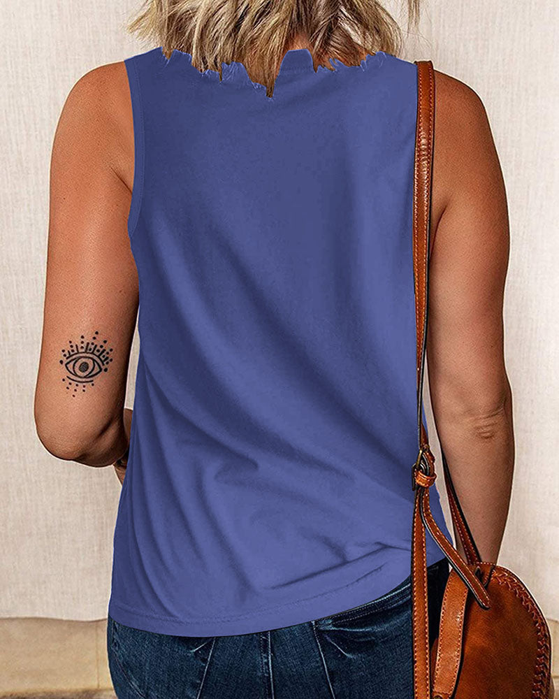 Letter Print Sleeveless Round Neck T-Shirt
