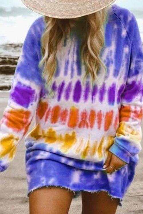 Tie Dye Long Sleeve Hoodie Dress