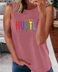 Letter Print Sleeveless Round Neck T-Shirt