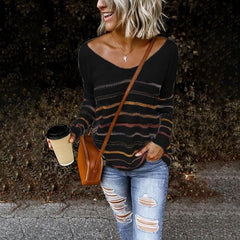 Casual V Neck Knit Sweater Top