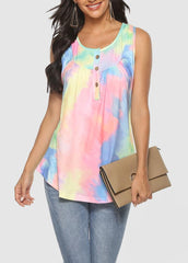 Button Gradient Sleeveless Round Neck T-shirt