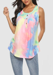 Button Gradient Sleeveless Round Neck T-shirt