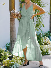 Casual V Neck Sleeveless Spaghetti Strap Dot Maxi Dress