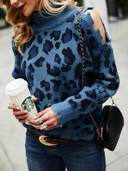Cold Shoulder Turtle Neck Knitted Sweater