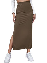 Casual High Waist Side Slit Midi Skirt