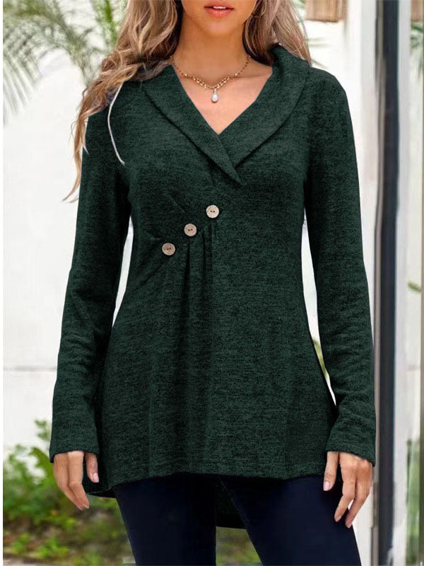 Casual Long Sleeve Lapel Collar Blouse Top