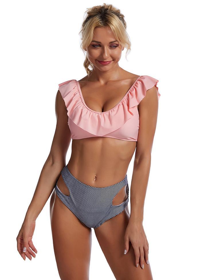 Flouncing High Waist Printed Bikini Set