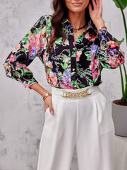 Floral Button Down Long Sleeve Top Shirt