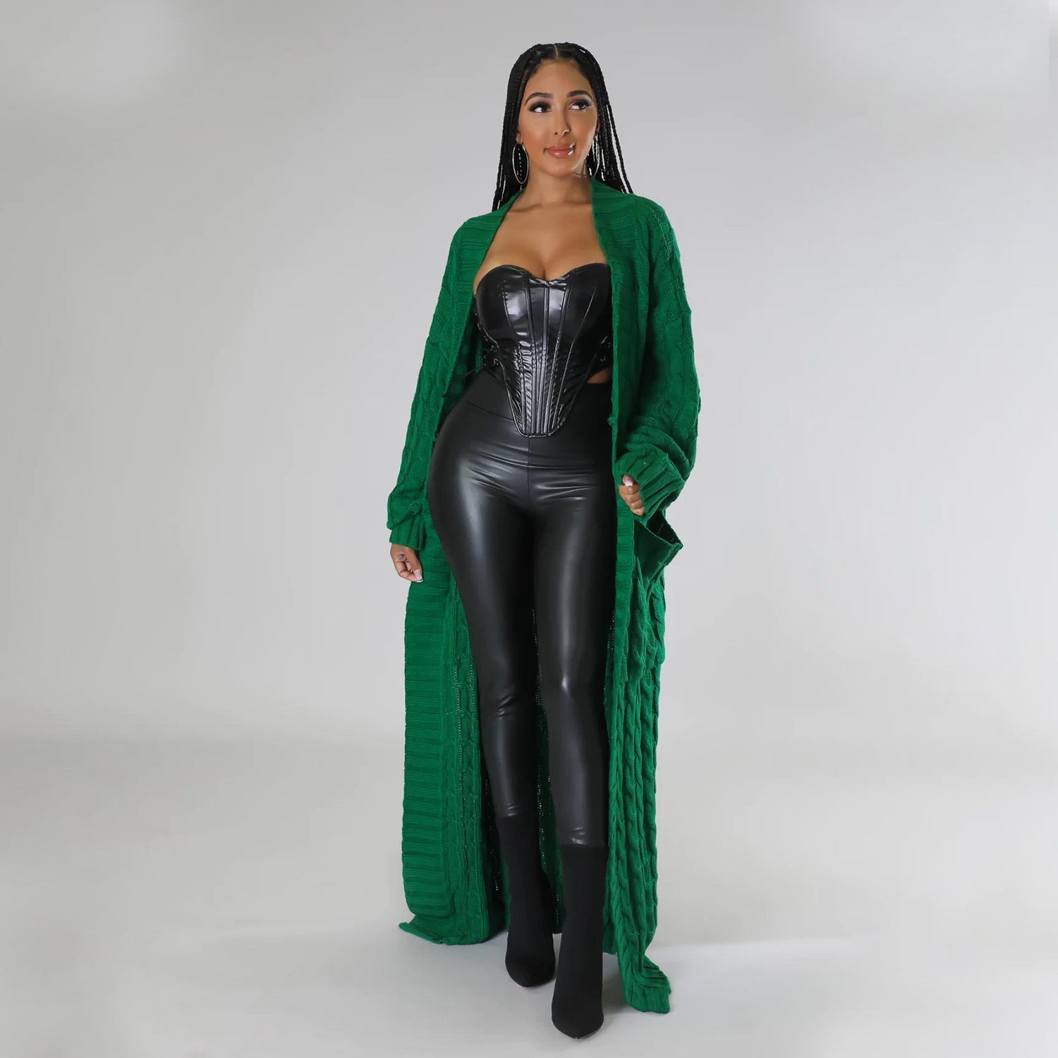 Elegant Solid Long Sleeve Knitted Long Cardigan