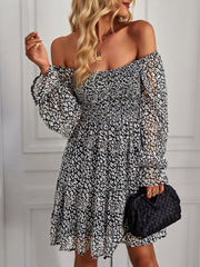 Square Neck Long Sleeve Fit Flare Mini Dress