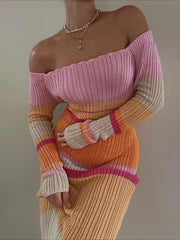Casual Long Sleeve Printed Knit Maxi Dress