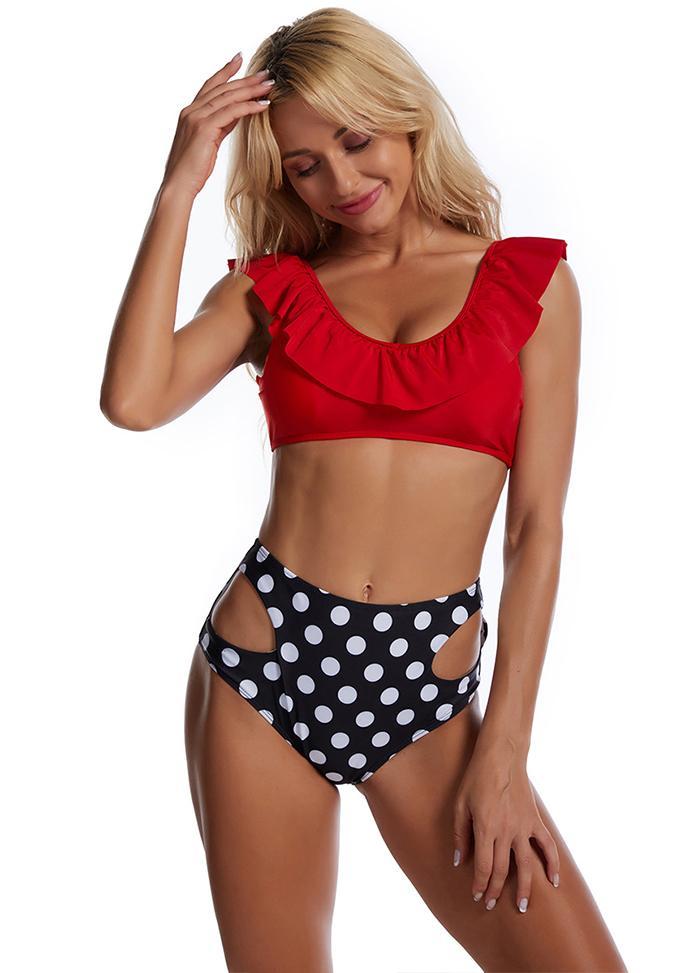 Flouncing High Waist Printed Bikini Set