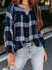 Casual Long Sleeve Scoop Neck Striped Blouse Top