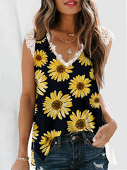 Floral V Neck Sleeveless Cami Tank Top