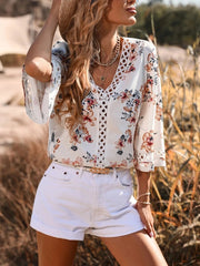 Floral V Neck Stylish Blouse Top