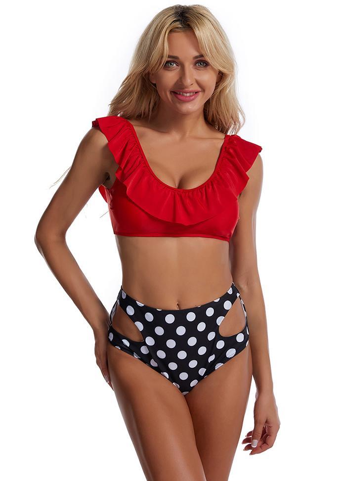 Flouncing High Waist Printed Bikini Set