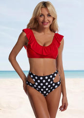 Flouncing High Waist Printed Bikini Set